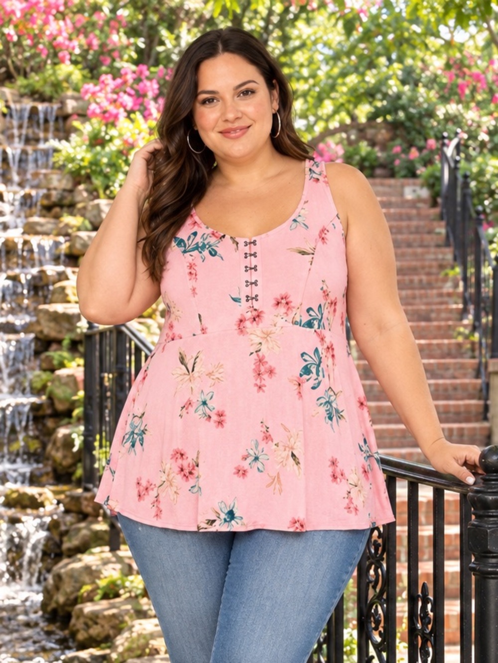 Torrid Pink Floral Hook & Eye Babydoll Peplum Tank Top Size 0 NWOT Large 12